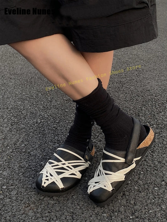 Cross Tied Back Strap Fashion Mules Round Toe Thick Sole Slip On Street Style Couple Casuals Slippers 2025 Summer New Arrivals
