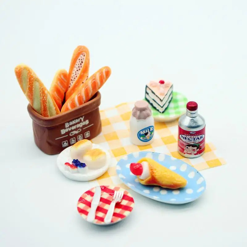 1Set Dollhouse Mini Breakfast Play Dim Sum Bread Jam Plate Model Miniature Kitchen Cooking Baking Model DIY Doll Accessories