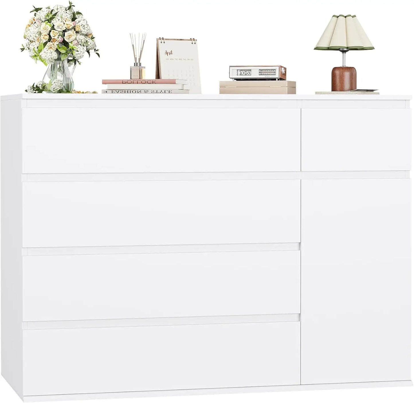 5 Drawer Dresser, Black Dresser for TV Stand, Double Wide Storage Chests of Drawer with Door, Deep Drawers and Wide Storage