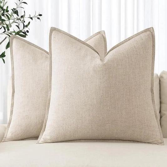 Decorative Linen Pillow Covers 24X24 H Natural Beige Boho Farmhouse Neutral Couch Throw Pillows For Bed Pa Of 2 Accent