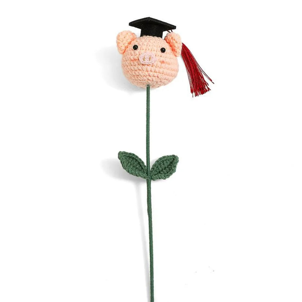 Doctoral Hats Graduation Knitted Flower Artificial Woven Hand Woven Yarn Crochet Flower Bouquet Fake DIY Knitted Flower