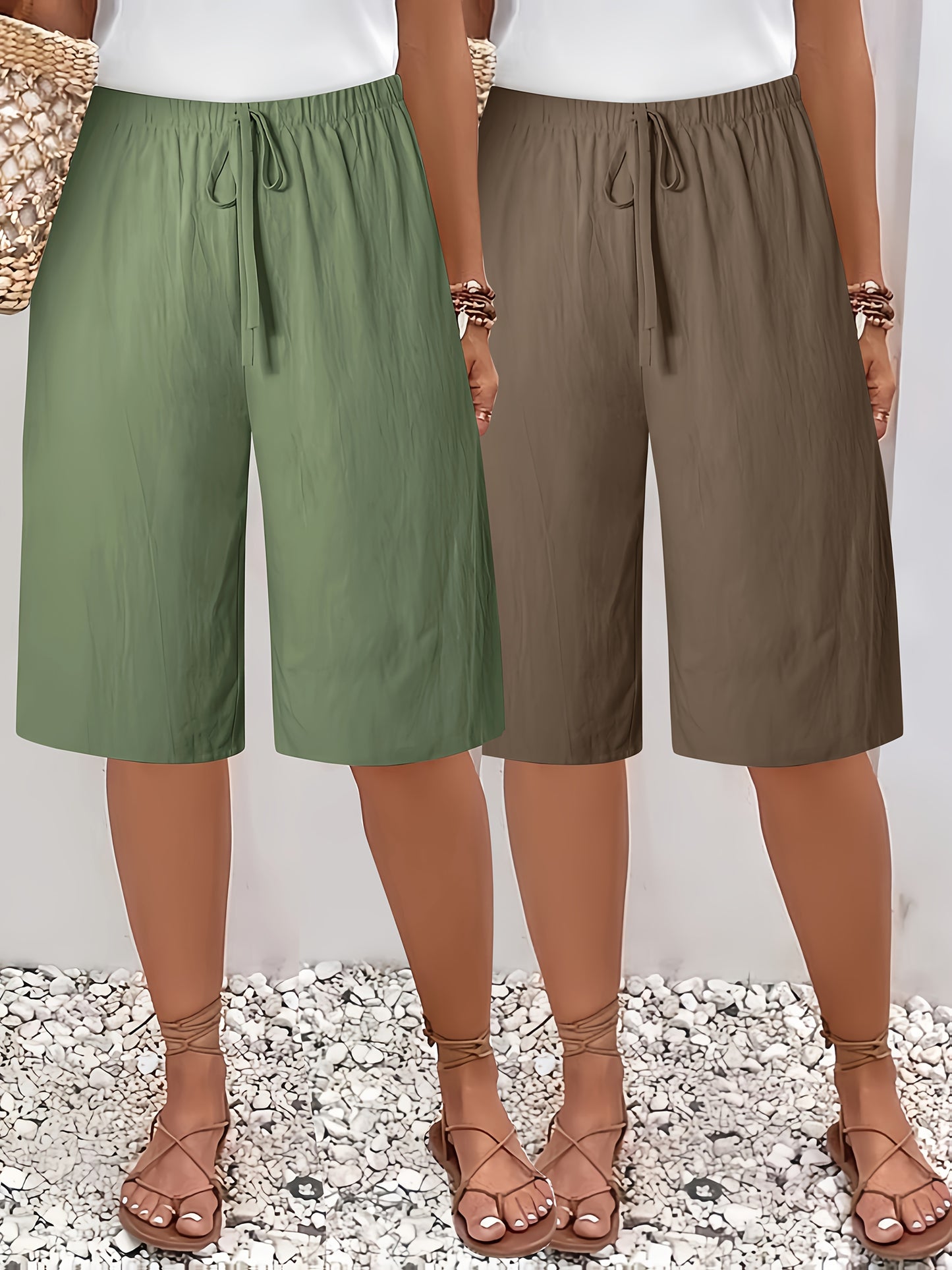 2PCs Plus Size WOMEN'S Shorts-casual Beach Pants