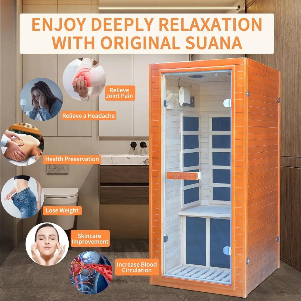1 Person Low EMF Infrared Home Sauna, With Led Reading Lamp, Bluetooth Speakers, Oxygen bar, Digital Controller, Saunas
