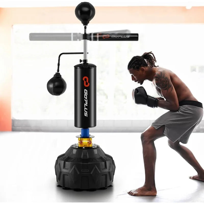 Goplus Boxing Speed Trainer, Freestanding Punching Bag 360° Spinning Bar with 2 Reflex Speed Balls, Shock Absorbers,