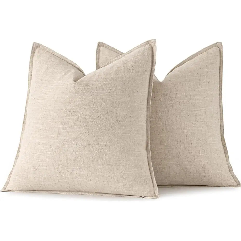 Decorative Linen Pillow Covers 24X24 H Natural Beige Boho Farmhouse Neutral Couch Throw Pillows For Bed Pa Of 2 Accent