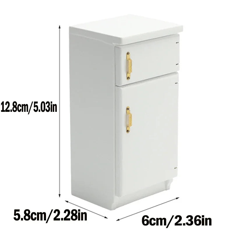 1pcs 1:12 Miniature White Refrigerator with Functional Doors Dollhouse Model Classic Style Doll House Decor Furniture