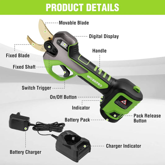 12V Electric Pruning Shears, Battery Powered Pruning Shears, Cordless Tree Pruner, 1.2 Inch Cutting Diameter, Branch Cutter Gard