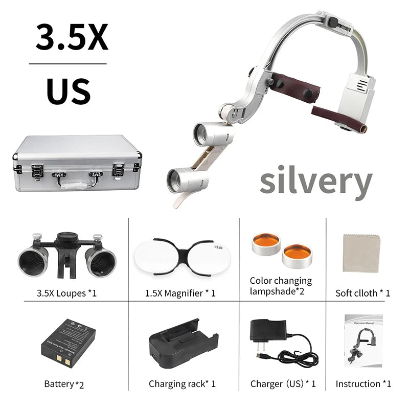 Dental Loupes Wireless LED Dental Headlight Lamp Rechargeable Headlamp Surgical Luxury Magnifying Glasses Dentists Lab Equipment