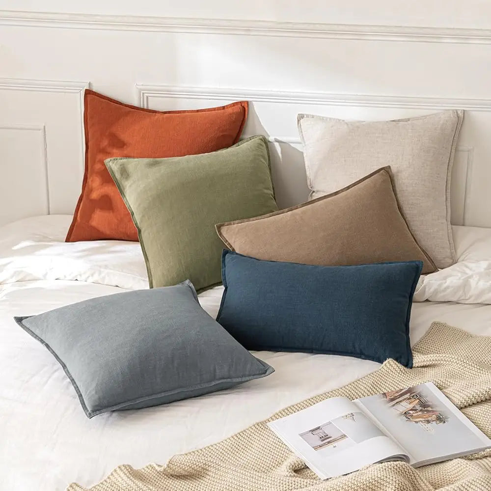 Decorative Linen Pillow Covers 24X24 H Natural Beige Boho Farmhouse Neutral Couch Throw Pillows For Bed Pa Of 2 Accent